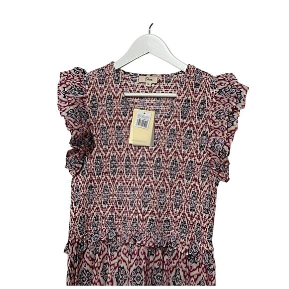 ELAN WOMENS XLARGE RUFFLE SLEEVE MINI DRESS LAVENDER IKAT PRINT NEW - Picture 6 of 11